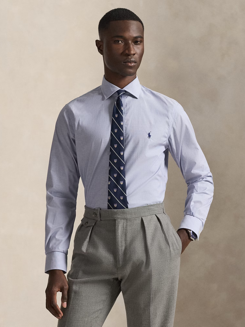 RALPH LAUREN Slim Fit Poplin Shirt Light Blue/White