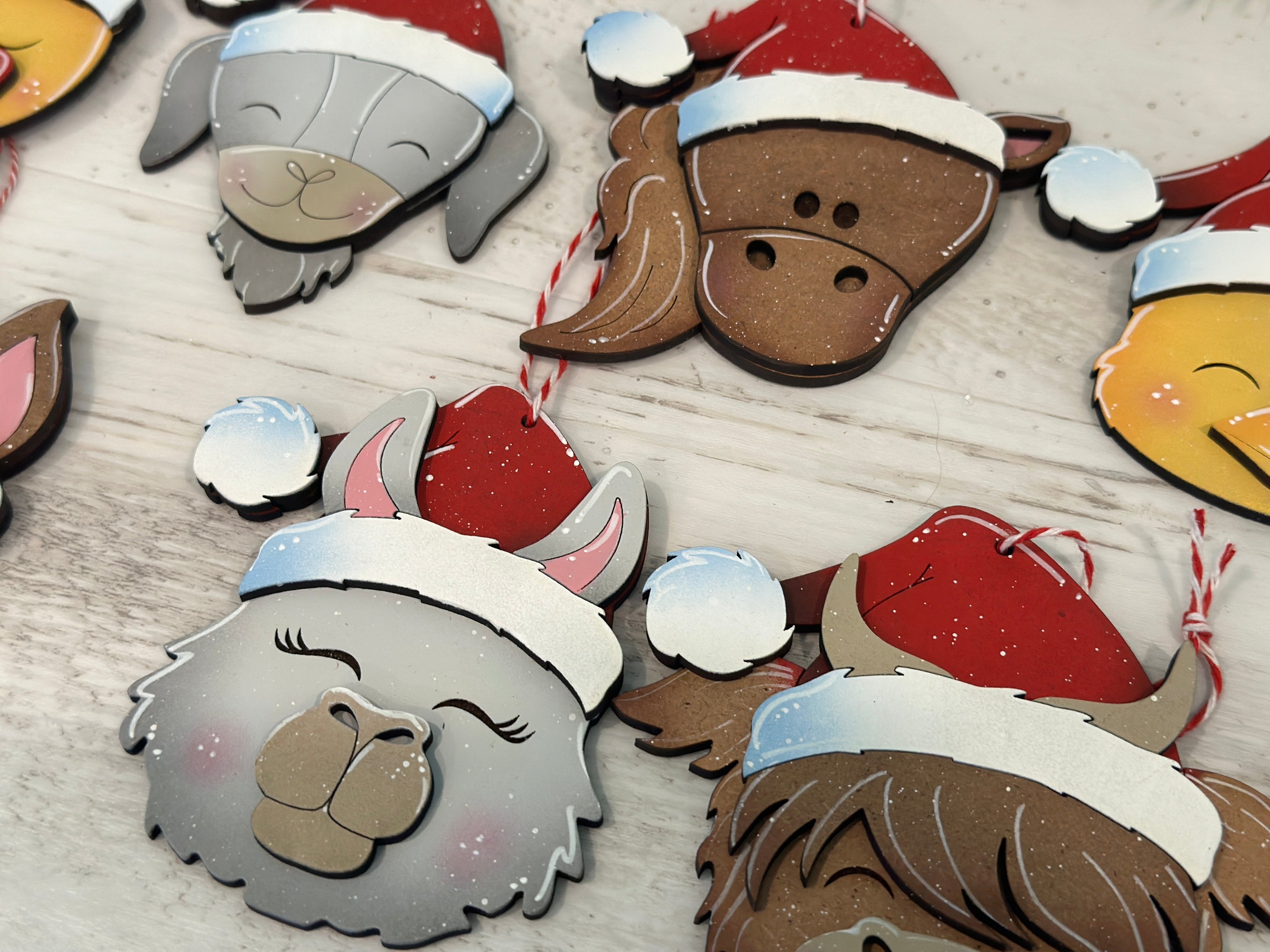 Farm Santa Christmas Ornament File SVG, Glowforge, Horse, Duck, Highland, Pig, LLama, Chicken, Donkey Goat Baby's First, LuckyHeartDesignsCo