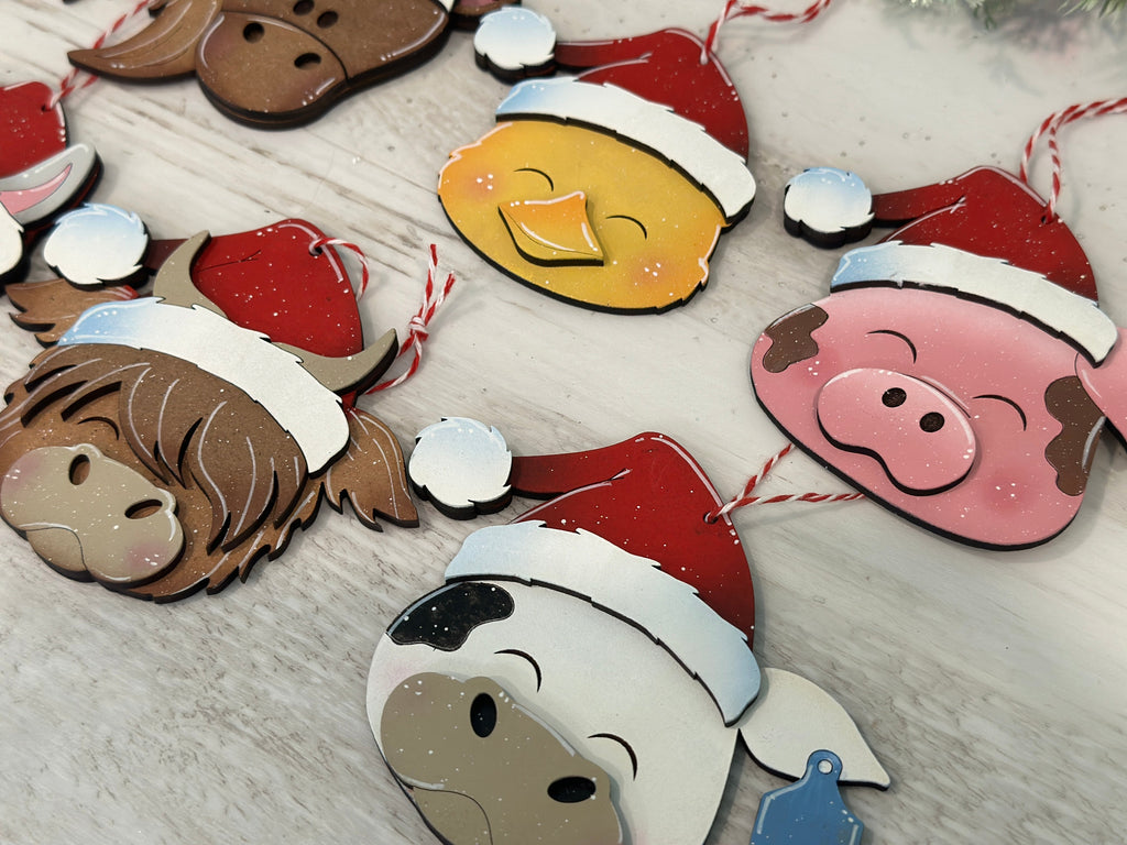 Farm Santa Christmas Ornament File SVG, Glowforge, Horse, Duck, Highland, Pig, LLama, Chicken, Donkey Goat Baby's First, LuckyHeartDesignsCo