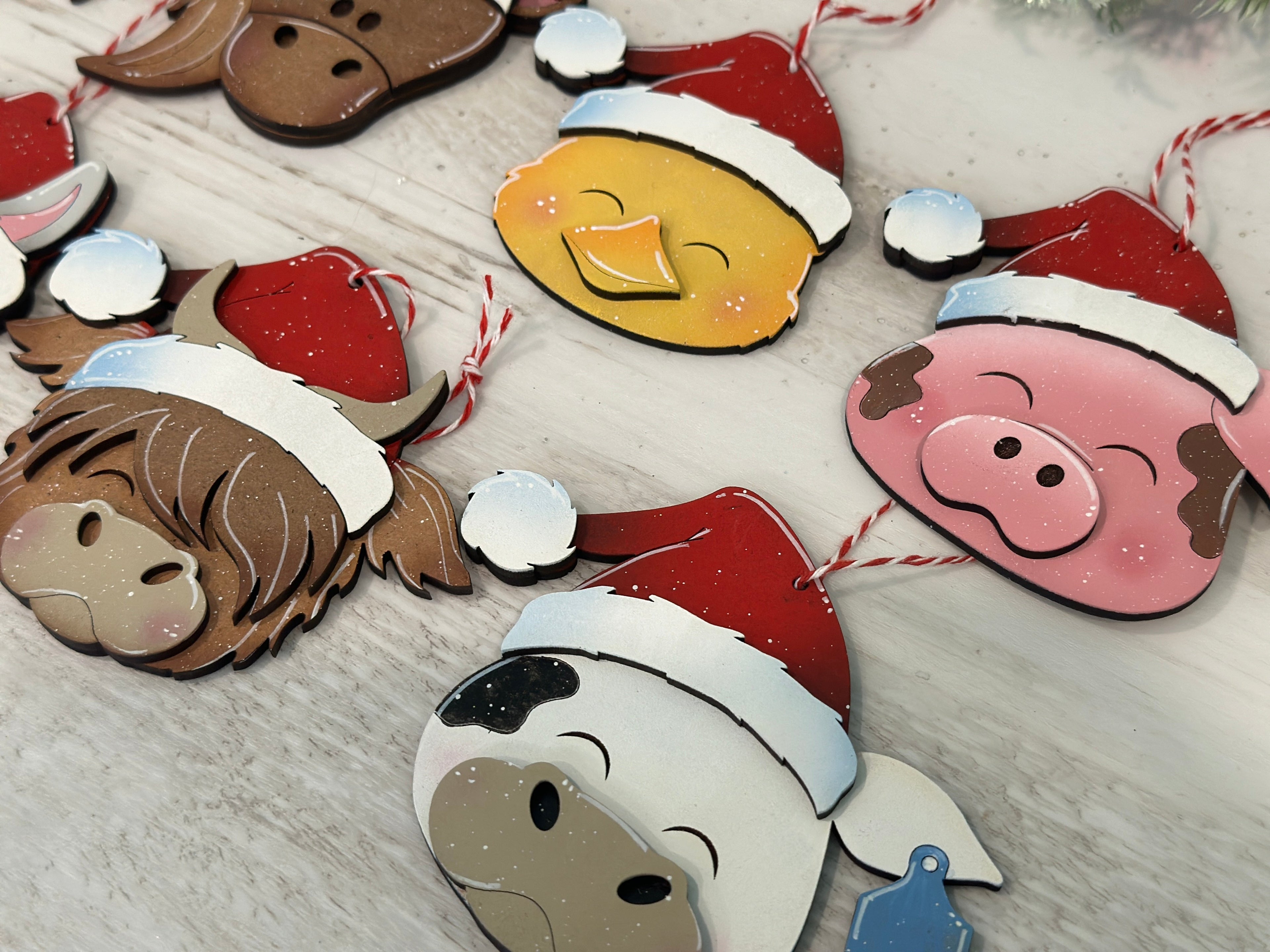 Farm Santa Christmas Ornament File SVG, Glowforge, Horse, Duck, Highland, Pig, LLama, Chicken, Donkey Goat Baby's First, LuckyHeartDesignsCo