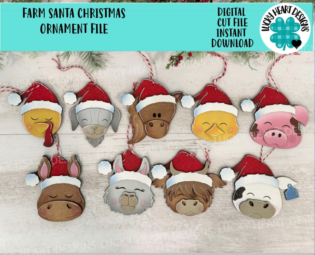 Farm Santa Christmas Ornament File SVG, Glowforge, Horse, Duck, Highland, Pig, LLama, Chicken, Donkey Goat Baby's First, LuckyHeartDesignsCo